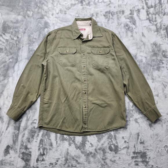 Wrangler Shirt Mens M Green Cotton Long Sleeve Button Front Workwear Outdoors - Picture 1 of 11